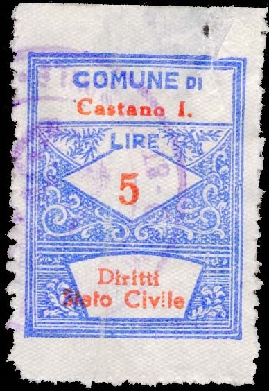 Marca da Bollo del Comune di CASTANO PRIMO su Carta Bianca di dimensioni 22 x 29 mm