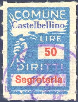 Marca da Bollo del Comune di CASTELBELLINO su Carta Bianca di dimensioni 18,5 x 26 mm