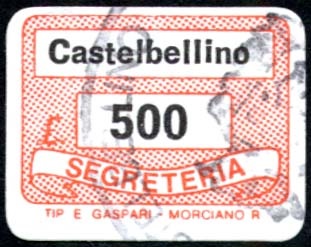Marca da Bollo del Comune di CASTELBELLINO su Carta Bianca di dimensioni 19 x 14 mm