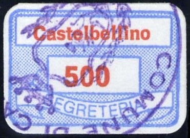 Marca da Bollo del Comune di CASTELBELLINO su Carta Bianca di dimensioni 19 x 13 mm