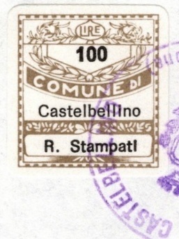Marca da Bollo del Comune di CASTELBELLINO su Carta Bianca di dimensioni 19 x 21 mm