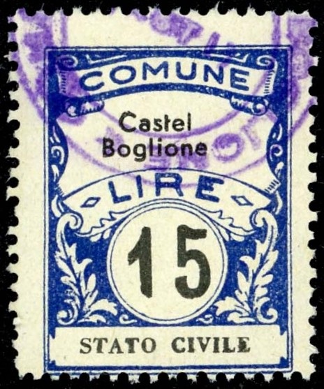 Marca da Bollo del Comune di CASTEL BOGLIONE su Carta Bianca di dimensioni 22,5 x 29 mm