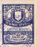 Marca da Bollo del Comune di CASTELBUONO su Carta Bianca di dimensioni 21 X 33,5 mm