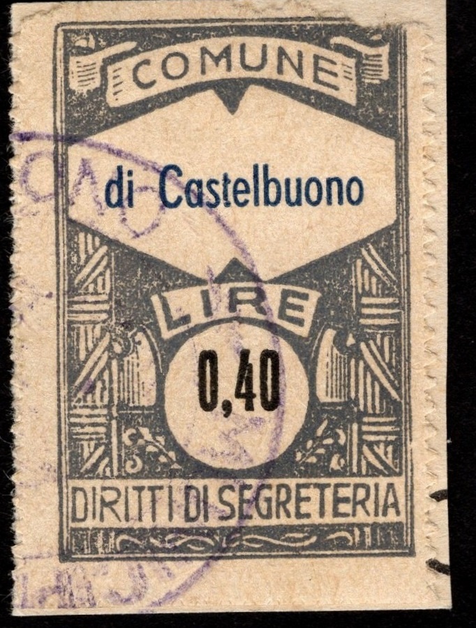 Marca da Bollo del Comune di CASTELBUONO su Carta Bianca di dimensioni 21 X 33,5 mm