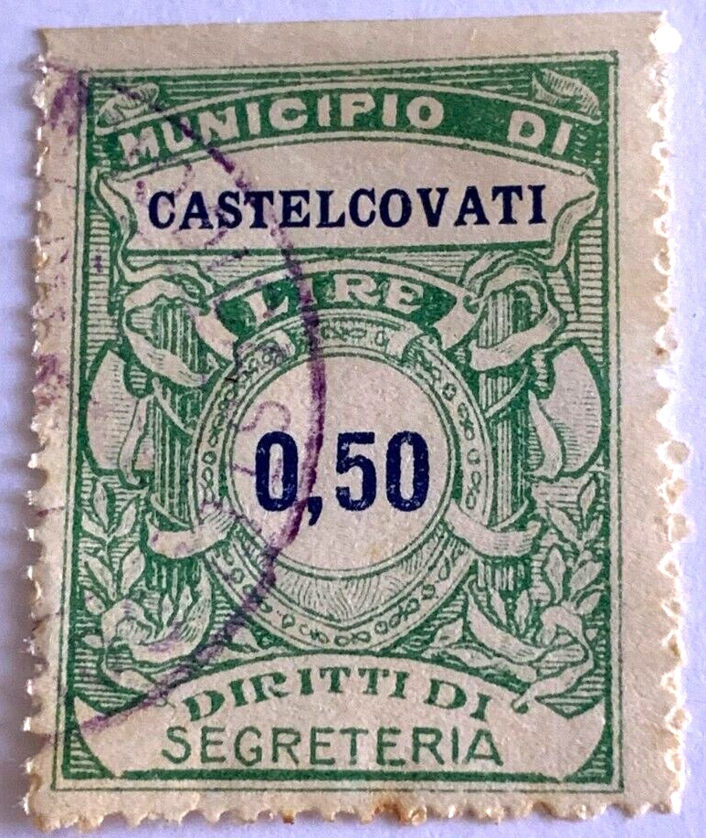 Marca da Bollo del Comune di CASTELCOVATI su Carta Bianca di dimensioni 21 x 29 mm