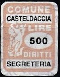 Marca da Bollo del Comune di CASTELDACCIA su Carta Bianca di dimensioni 14,5 x 21 mm