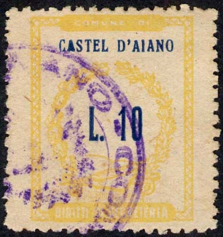 Marca da Bollo del Comune di CASTEL D´AIANO su Carta Bianca di dimensioni 20,5 x 26,5 mm