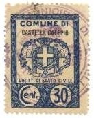 Marca da Bollo del Comune di CASTELLI CALEPIO su Carta Bianca di dimensioni 24 x 33 mm