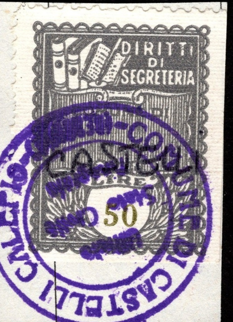 Marca da Bollo del Comune di CASTELLI CALEPIO su Carta Bianca di dimensioni 21 X 27 mm