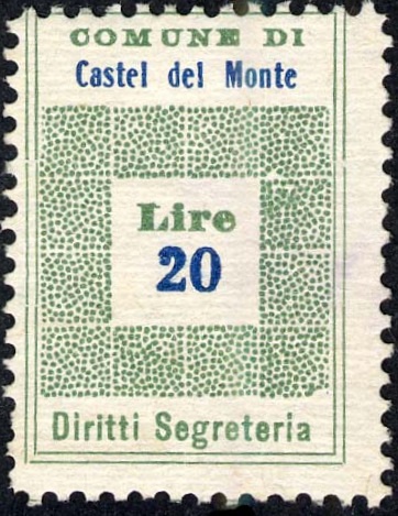 Marca da Bollo del Comune di CASTEL DEL MONTE su Carta Bianca di dimensioni 19,5 x 28,8 mm