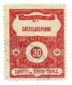 Marca da Bollo del Comune di CASTEL DEL PIANO su Carta Bianca Sottile di dimensioni 27 x 35 mm