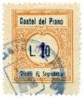 Marca da Bollo del Comune di CASTEL DEL PIANO su Carta Bianca Sottile di dimensioni 22 x 26,5 mm