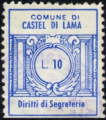 Marca da Bollo del Comune di CASTEL DI LAMA su Carta Bianca di dimensioni 21 x 24 mm