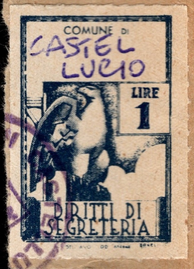 Marca da Bollo del Comune di CASTEL DI LUCIO su Carta Bianca di dimensioni 23,5 X 30,5 mm