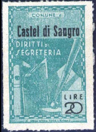 Marca da Bollo del Comune di CASTEL DI SANGRO su Carta Bianca di dimensioni 21 X 32 mm