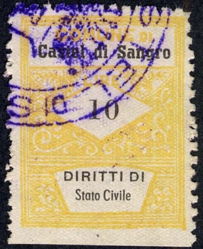Marca da Bollo del Comune di CASTEL DI SANGRO su Carta Bianca di dimensioni 29 x 23 mm
