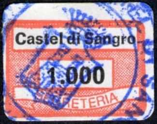 Marca da Bollo del Comune di CASTEL DI SANGRO su Carta Bianca di dimensioni 19 x 13 mm