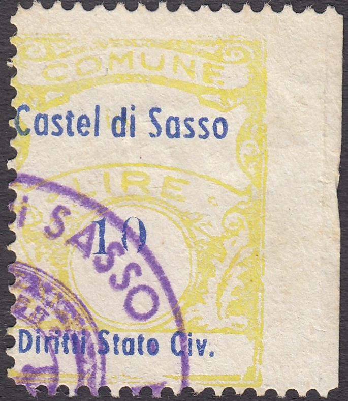 Marca da Bollo del Comune di CASTEL DI SASSO su Carta Bianca Sottile di dimensioni 22,5 x 29 mm