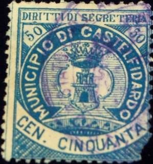 Marca da Bollo del Comune di CASTELFIDARDO su Carta Bianca di dimensioni 30 x 37 mm