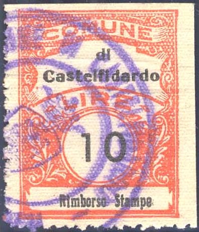 Marca da Bollo del Comune di CASTELFIDARDO su Carta Bianca di dimensioni 22,5 x 29 mm