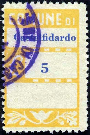 Marca da Bollo del Comune di CASTELFIDARDO su Carta Bianca di dimensioni 20 x 28 mm