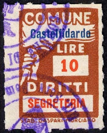 Marca da Bollo del Comune di CASTELFIDARDO su Carta Bianca di dimensioni 18 x 26 mm