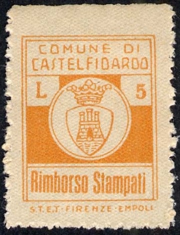 Marca da Bollo del Comune di CASTELFIDARDO su Carta Bianca di dimensioni 18 x 23 mm
