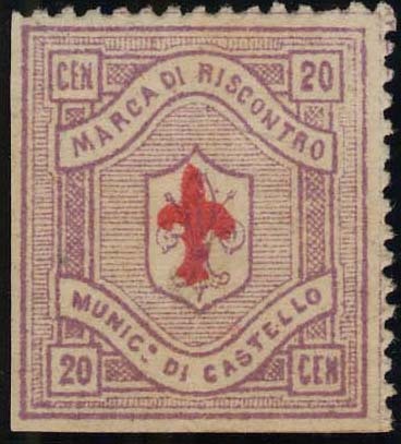 Marca da Bollo del Comune di CASTELFIORENTINO su Carta Bianca di dimensioni 22 x 25 mm