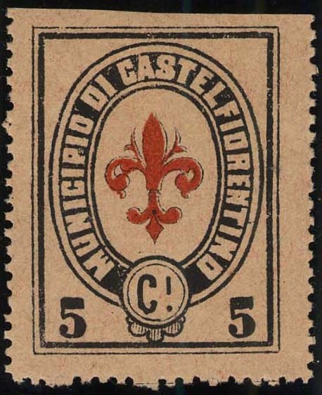 Marca da Bollo del Comune di CASTELFIORENTINO su Carta Bianca di dimensioni 25 x 33 mm