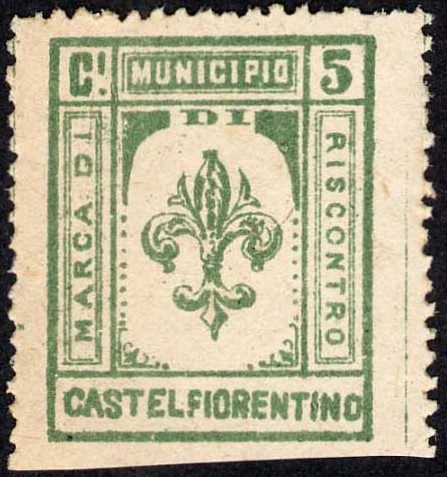 Marca da Bollo del Comune di CASTELFIORENTINO su Carta Bianca Sottile di dimensioni 22,5 x 28 mm