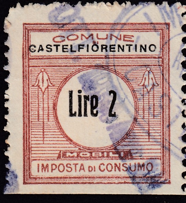 Marca da Bollo del Comune di CASTELFIORENTINO su Carta Bianca Sottile di dimensioni 21 x 22 mm
