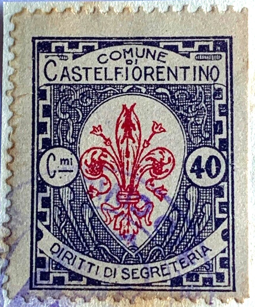 Marca da Bollo del Comune di CASTELFIORENTINO su Carta Bianca Sottile di dimensioni 22 x 28 mm