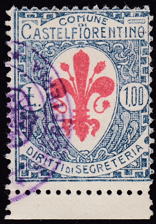 Marca da Bollo del Comune di CASTELFIORENTINO su Carta Bianca Sottile di dimensioni 23 x 29 mm