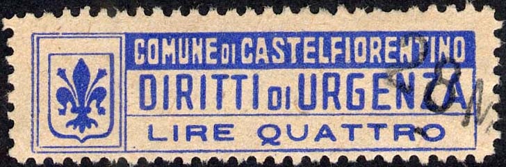 Marca da Bollo del Comune di CASTELFIORENTINO su Carta Bianca di dimensioni 44,5 x 12 mm