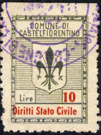 Marca da Bollo del Comune di CASTELFIORENTINO su Carta Bianca di dimensioni 22 X 33 mm