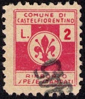 Marca da Bollo del Comune di CASTELFIORENTINO su Carta Bianca di dimensioni 17,5 x 22 mm