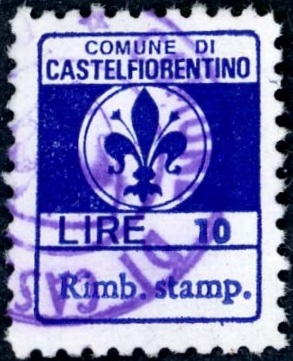 Marca da Bollo del Comune di CASTELFIORENTINO su Carta Bianca di dimensioni 17,5 x 22 mm