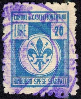 Marca da Bollo del Comune di CASTELFIORENTINO su Carta Bianca di dimensioni 17 x 22 mm