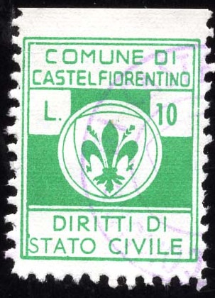Marca da Bollo del Comune di CASTELFIORENTINO su Carta Bianca di dimensioni 17 x 22 mm