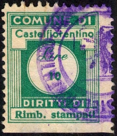 Marca da Bollo del Comune di CASTELFIORENTINO su Carta Bianca di dimensioni mm