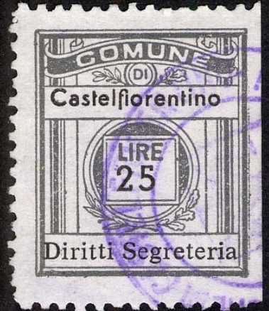 Marca da Bollo del Comune di CASTELFIORENTINO su Carta Bianca di dimensioni 21 x 24 mm