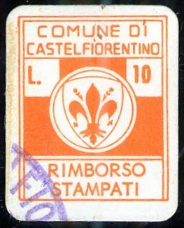 Marca da Bollo del Comune di CASTELFIORENTINO su Carta Bianca di dimensioni 13,5 x 17 mm