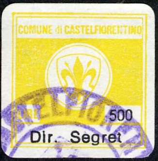 Marca da Bollo del Comune di CASTELFIORENTINO su Carta Bianca di dimensioni 18,5 x 18,5 mm
