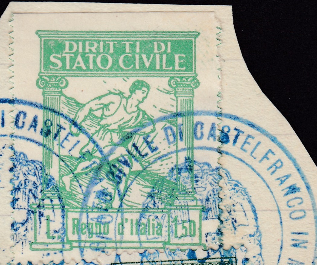 Marca da Bollo del Comune di CASTELFRANCO IN MISCANO su Carta Bianca Sottile di dimensioni 23 x 29 mm