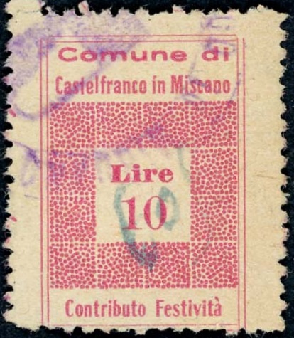 Marca da Bollo del Comune di CASTELFRANCO IN MISCANO su Carta Bianca di dimensioni 19,5 x 28,5 mm