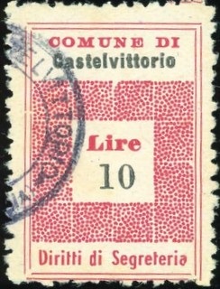 Marca da Bollo del Comune di CASTEL VITTORIO su Carta Bianca di dimensioni 19,5 x 28,5 mm