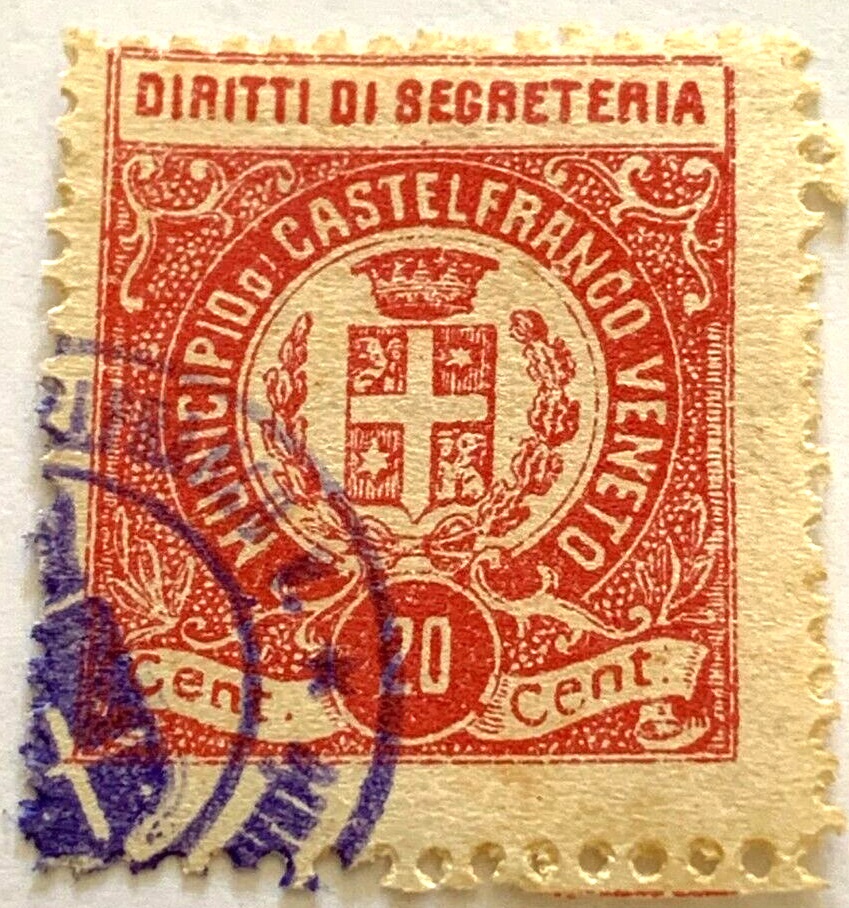 Marca da Bollo del Comune di CASTELFRANCO VENETO su Carta Bianca Sottile di dimensioni 22 x 25,5 mm