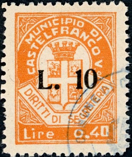 Marca da Bollo del Comune di CASTELFRANCO VENETO su Carta Bianca Sottile di dimensioni 22 x 29 mm