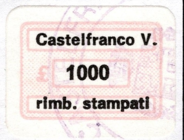 Marca da Bollo del Comune di CASTELFRANCO VENETO su Carta Bianca Sottile di dimensioni 20 x 14 mm