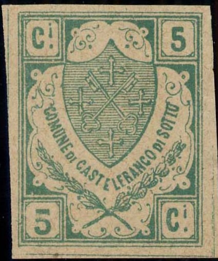 Marca da Bollo del Comune di CASTELFRANCO DI SOTTO su Carta Bianca di dimensioni 24,5 x 25,5 mm